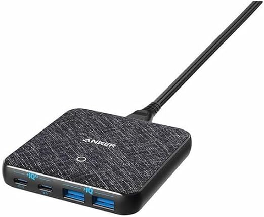 شاحن مكتبي متعدد المنافذ من Anker – بمنفذي USB-C ومنفذي USB-A للشحن السريع