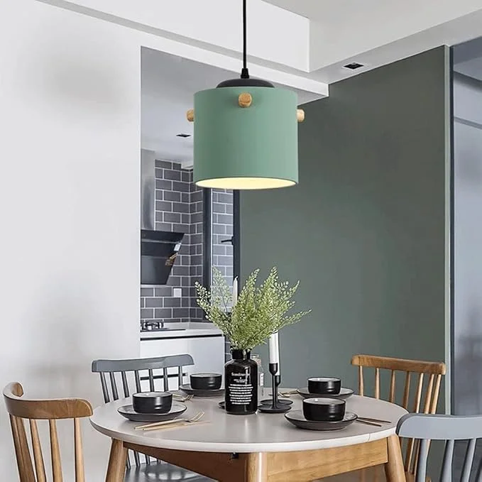 Metal Ceiling Light Chandelier – Macaron Color Pendant Lamp, Cylindrical Design (Danish Industrial Style)