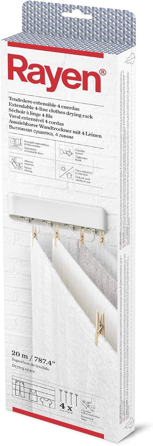 Rayen Extendable Clothesline – 4 Independent Automatic Retractable Lines – Scratched