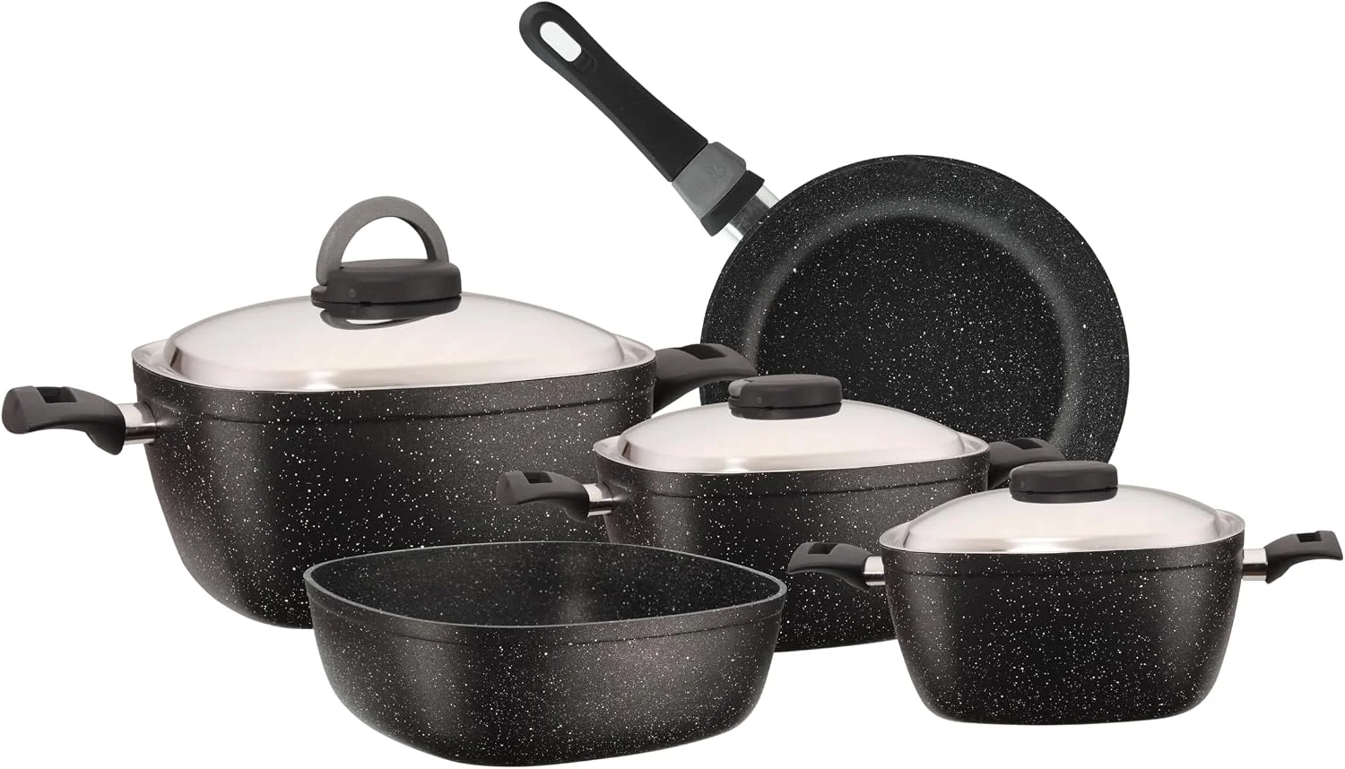 El Amal Elite Granite Square Cookware Set – 8 Pieces