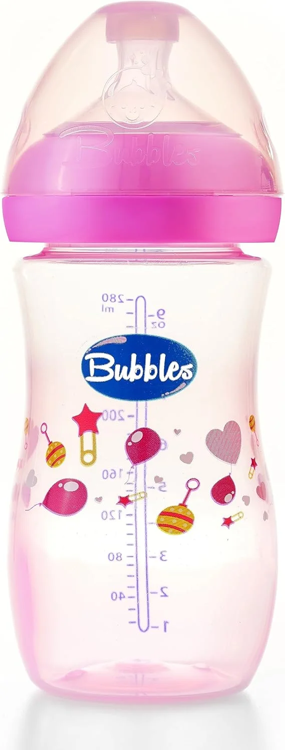 Bubbles Natural Feeding Bottle 280 ml – Hands-Free Design, Rose