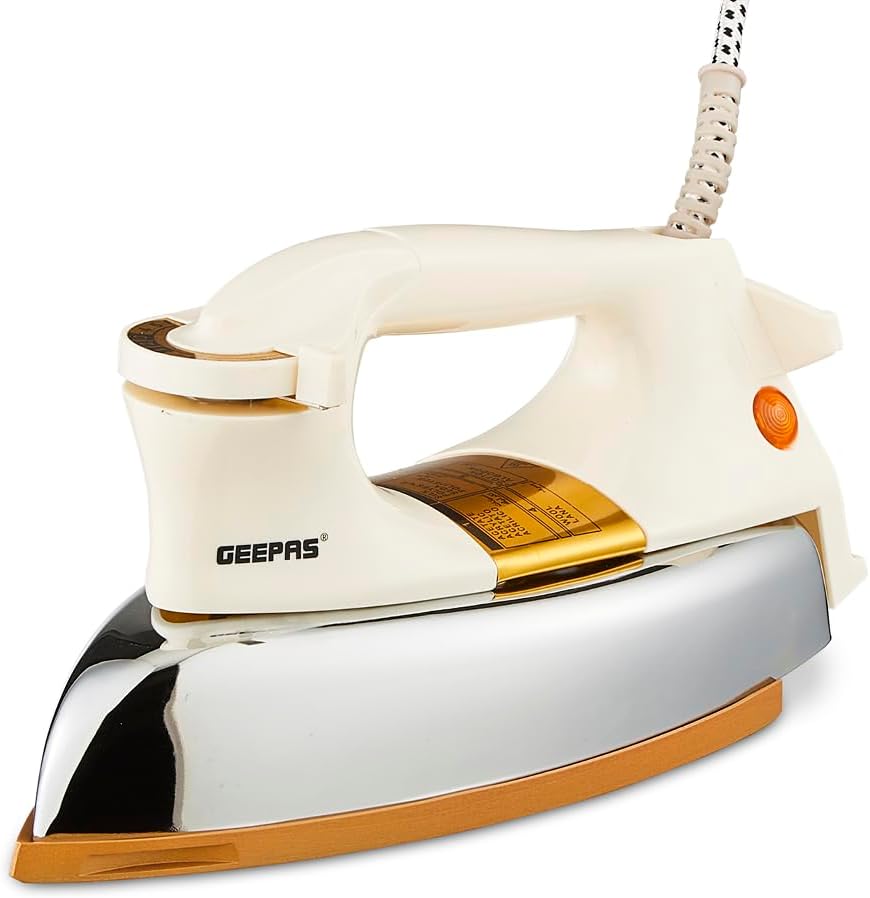 Geepas GDI23011 Automatic Dry Iron Temperature Control Auto Shut-Off White & Gold