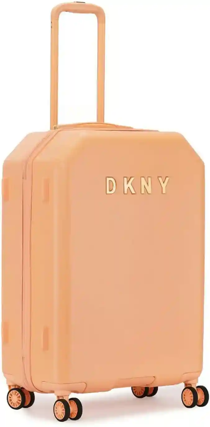 DKNY 21 Inch Upright Luggage 8 Spinner Wheels ABS PC Pink Damage Box