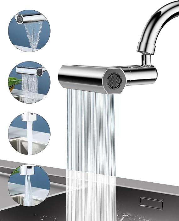 FlexFive 4-in-1 Waterfall Kitchen Faucet 360° Swivel Extender