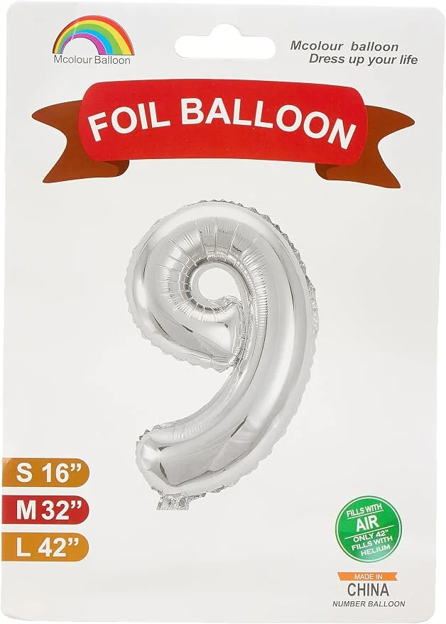 Silver Foil Number 9 Party Decoration Balloon