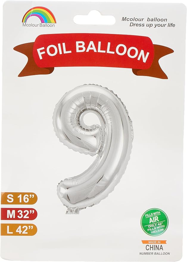 Silver Foil Number 9 Party Decoration Balloon