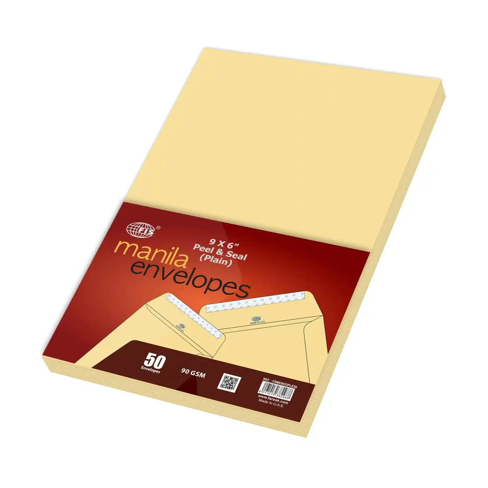 FIS Peel and Seal Manila Envelopes 50 Pack 9x6 Inch