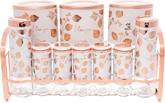Oxford Oval Spice Set – Stainless Steel & Glass, 11 Pieces, Gold Design – Scratched - Damaged Box