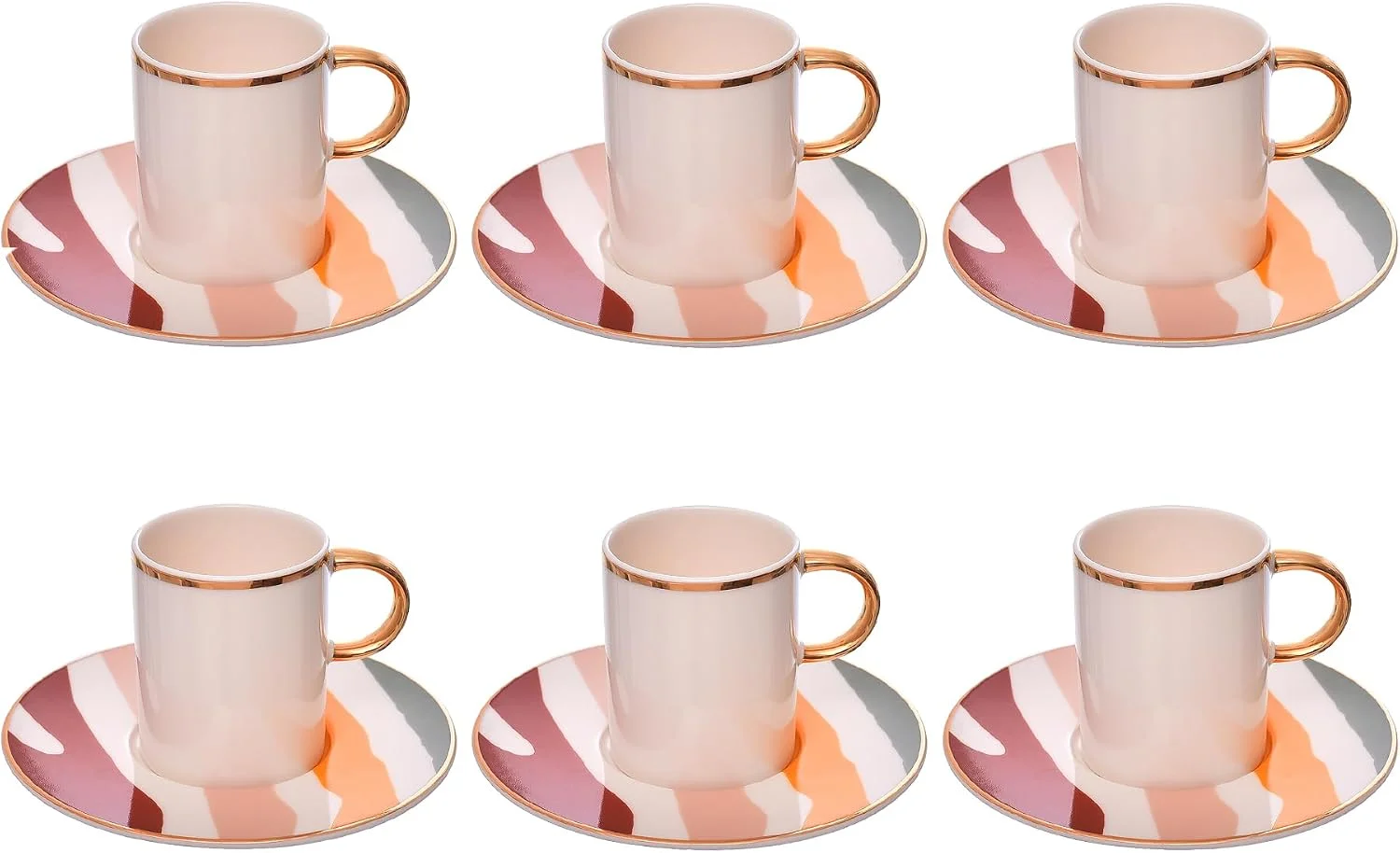 Porland Porcelain Coffee Cup & Saucer Set – 6 Pieces