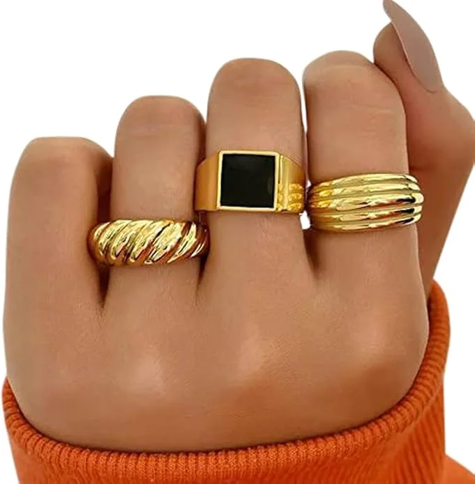 Fluffy Modern Gold-Plated Rings Set for Women