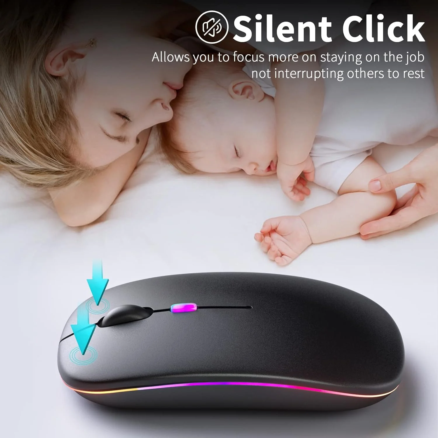 KANMABPC Rechargeable Wireless Bluetooth 5.2 + 2.4G Dual Mode Mouse Silent LED Light