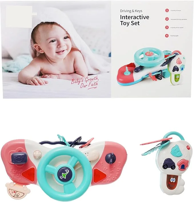 Kids Toy Steering Wheel & Key Set with Lights & Music