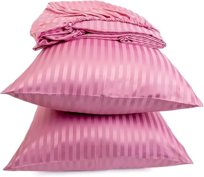 Home Of Linen Striped Fitted Sheet Set – 120 × 200 cm with 2 Pillowcases