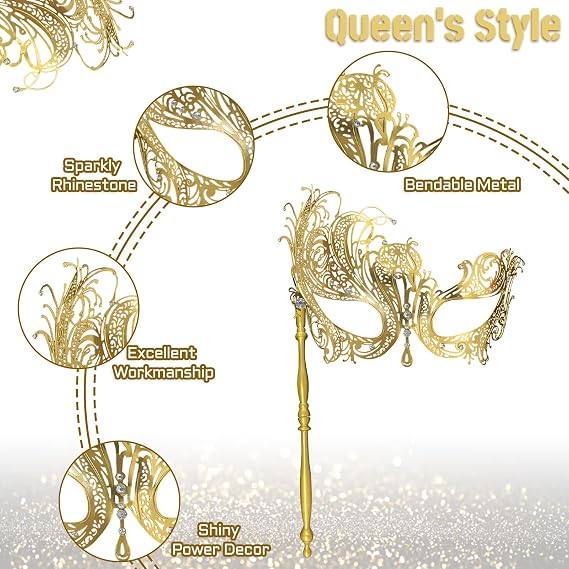 IncreDecor Shiny Metal Masquerade Mask for Women Halloween Venetian Costume Party