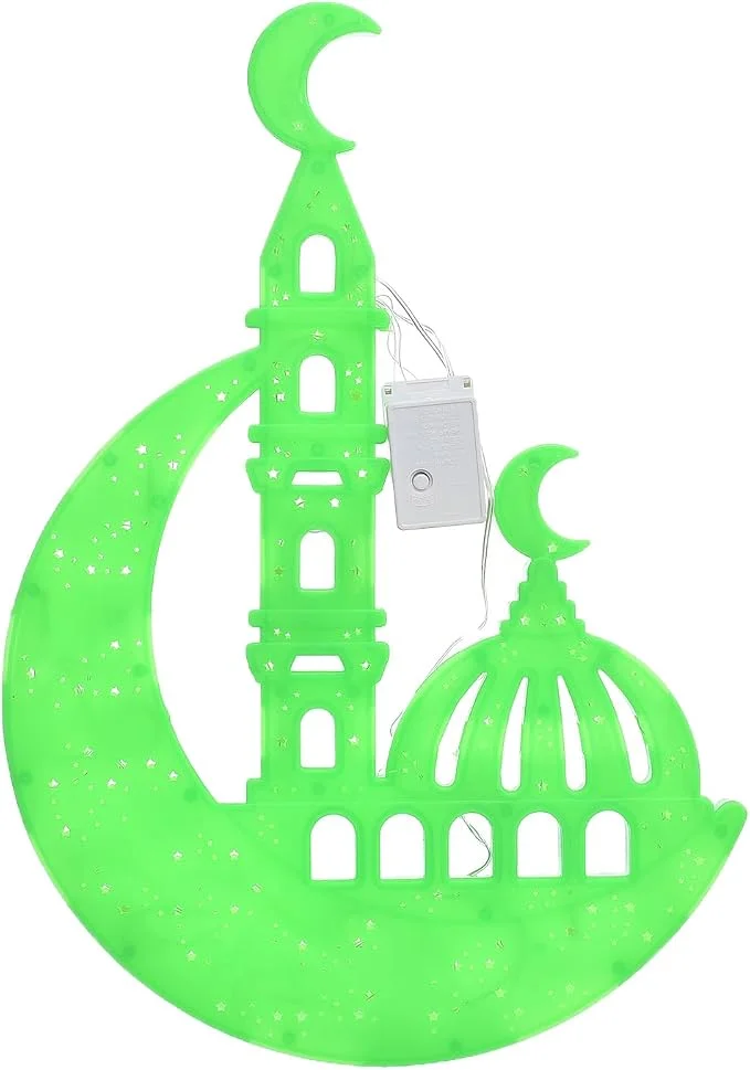 Plastic Medium Ramadan Crescent LED with Mosque Design & Warm