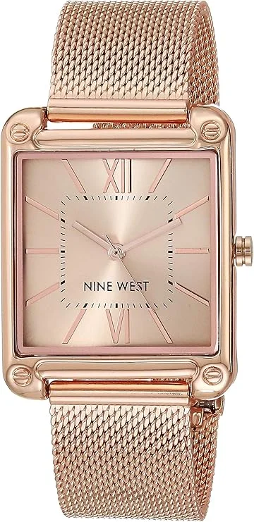 Nine West Women Mesh Bracelet Watch Rose Gold Quartz