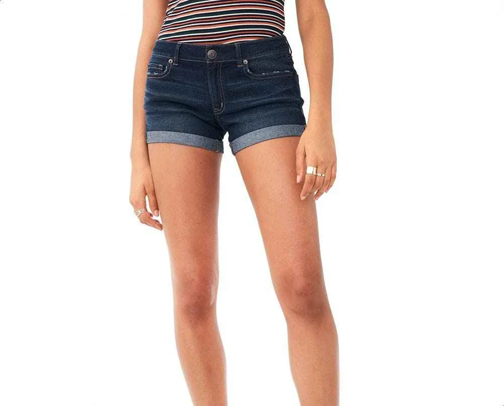 Aéropostale Women’s Mid-Rise Denim Shorts, Ripped Pockets Whiskered Casual Jeans Shorts