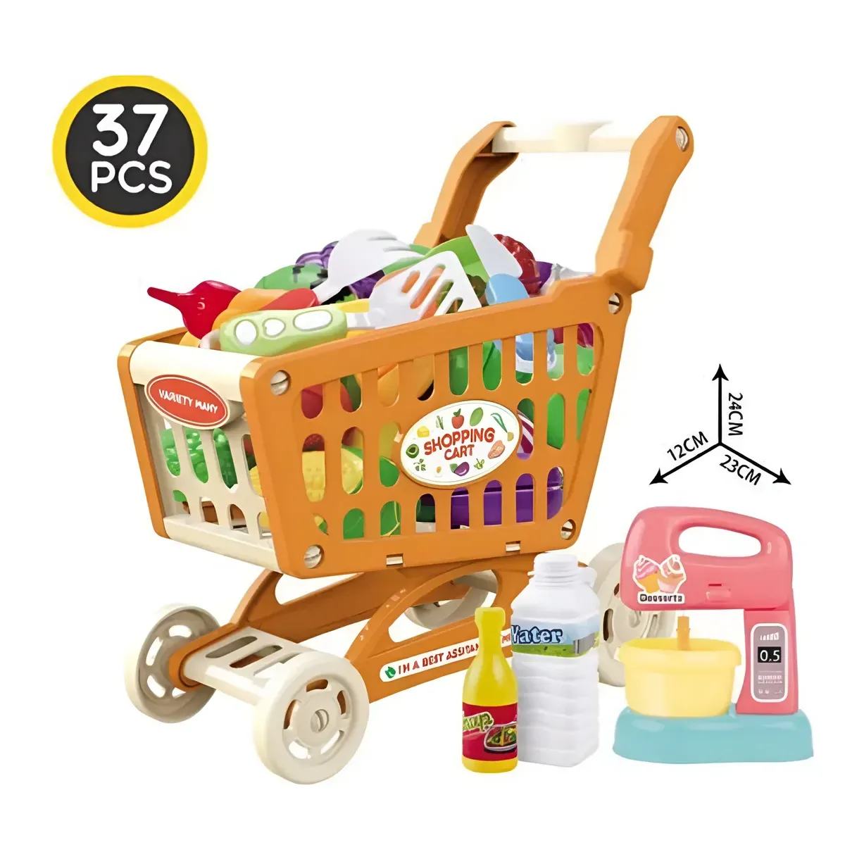 Kids Kitchen Play Set with Shopping Cart & Cooking Accessories