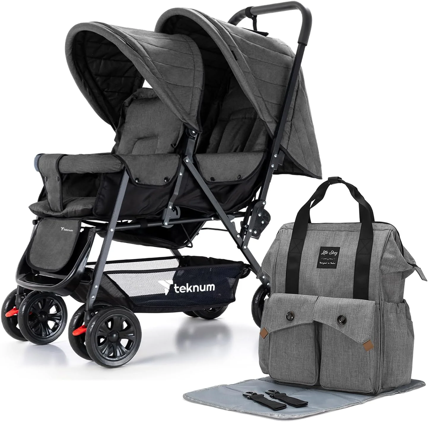 TEKNUM Double Baby Stroller with Diaper Bag