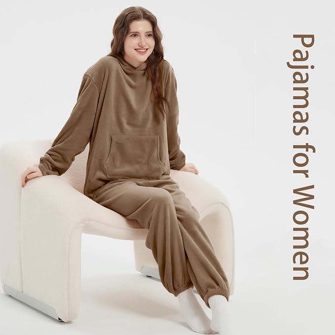 Wsstacxy Women's Fluffy 2-Piece Pajama Set