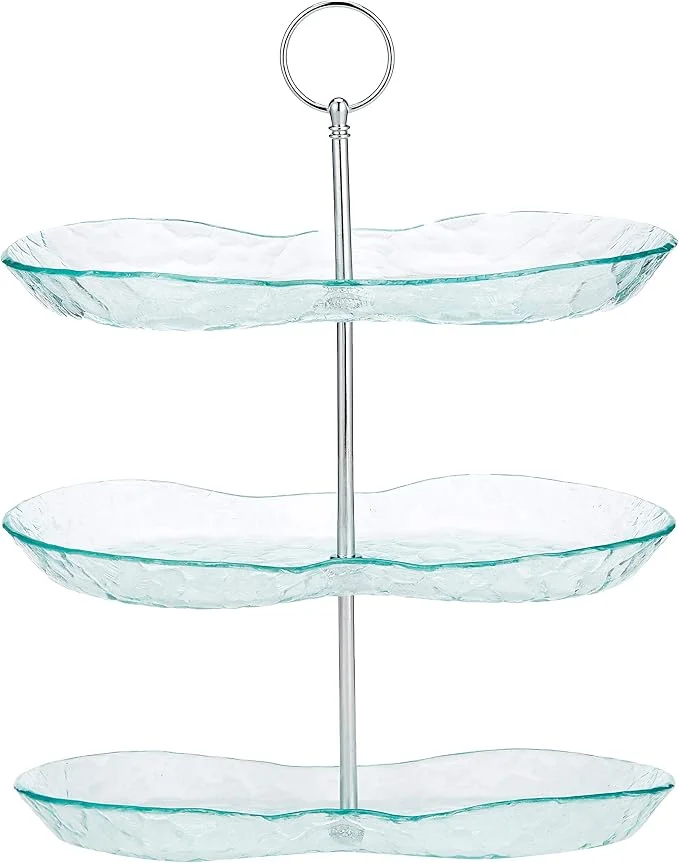 Harmony 3-Tier Glass Serving Tray with Silver Handle