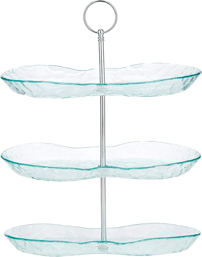 Harmony 3-Tier Glass Serving Tray with Silver Handle