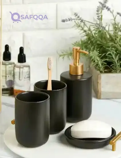 Noire Edit 4-Piece Bathroom Set Black Modern Bath Accessories