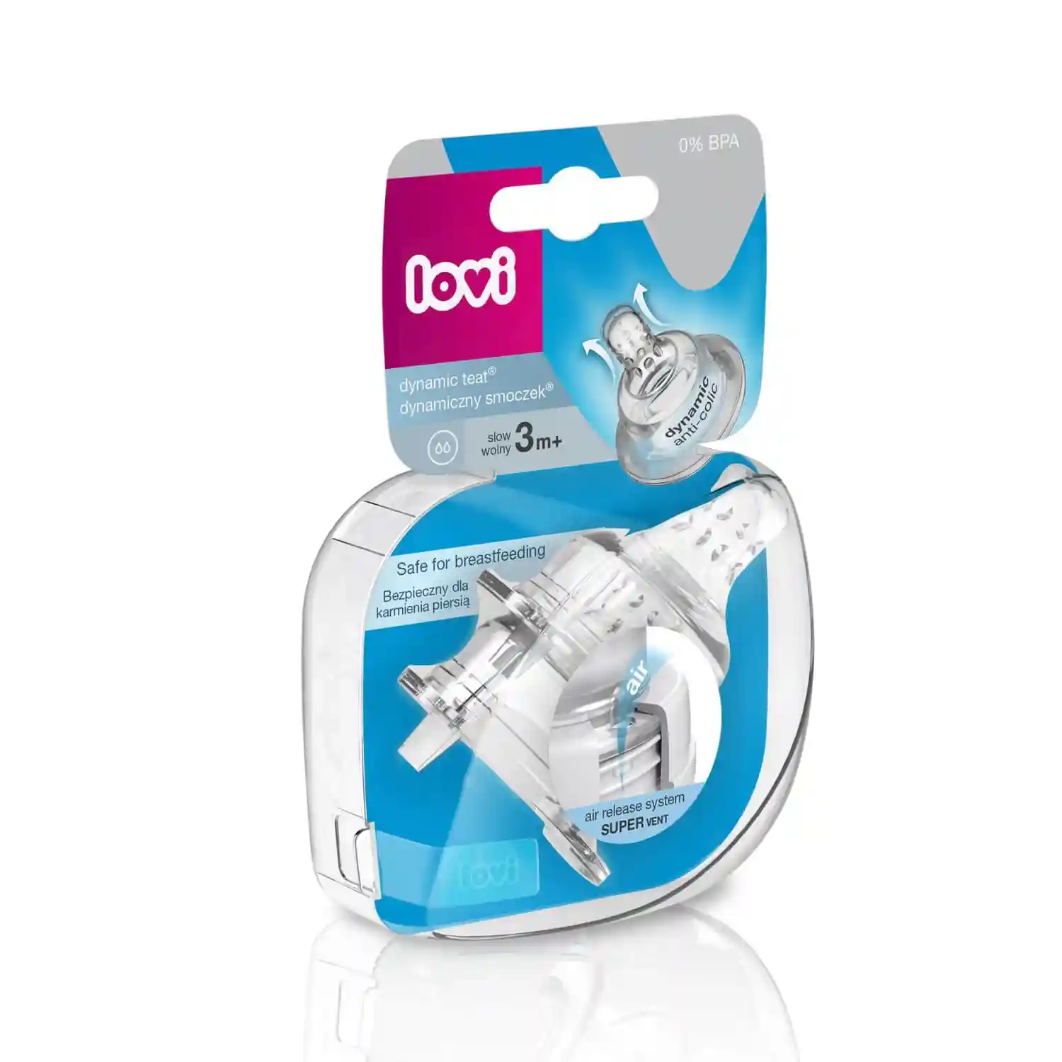 LOVI Baby Bottle Nipples 3 Months+ Pack of 2 Clear