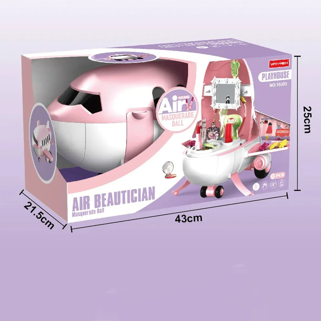 2-in-1 Airplane Design Makeup Vanity Dressing Table Toy Set for Kids - 32 Pcs