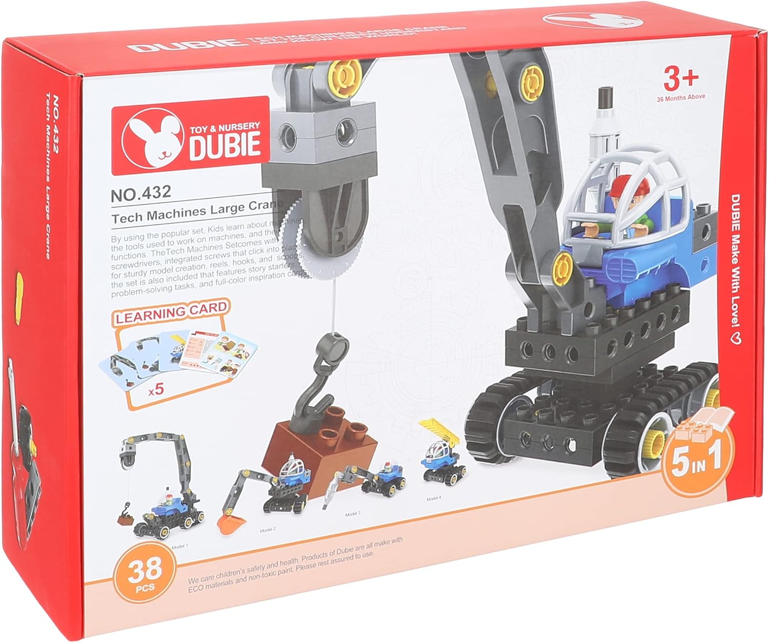 Dolu Tech Machines 5-in-1 Mega Crane Set – 38 Pieces with 5 Educational Activity Cards