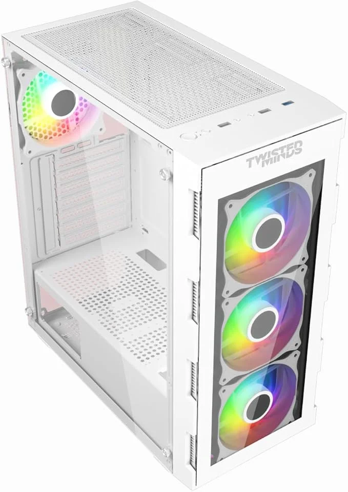 Twisted Minds Mid Tower PC Case Glass Panel USB 3.0 White - No Rear Fan