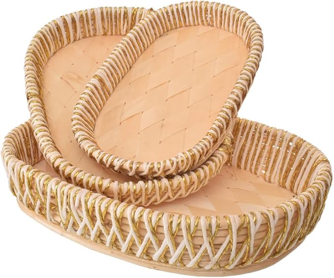Piece Oval Wicker Serving Trays Set