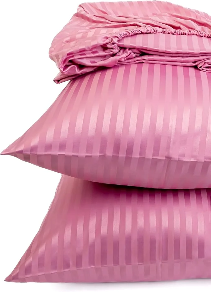 Home Of Linen Striped Fitted Sheet Set – 120 × 200 cm with 2 Pillowcases