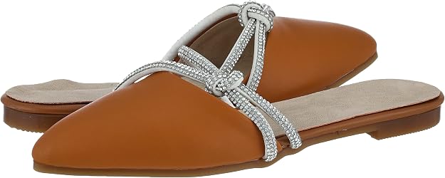 SWAY Women Pointed Toe Flats with Rhinestone Straps