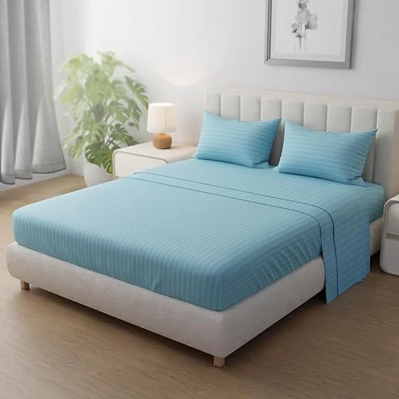 Hotel Linen Klub Striped Microfiber Fitted Sheet  – Double