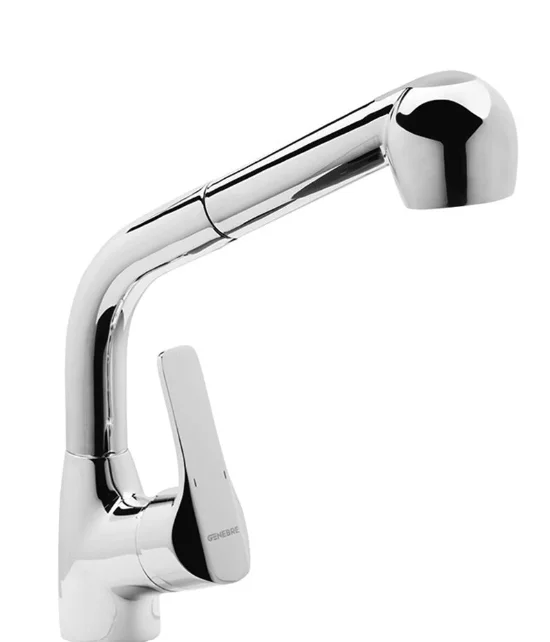 Genebre K8 612066 Chrome Kitchen Mixer with High Bridge, 120 cm Hose and Dual Heads – 31.5 cm – Minor Scratch