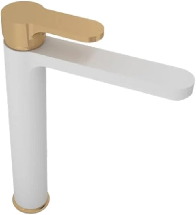 خلاط حوض سار ديزاين تارا بذراع واحدة مع طقم صرف باللون الأبيض والذهبي