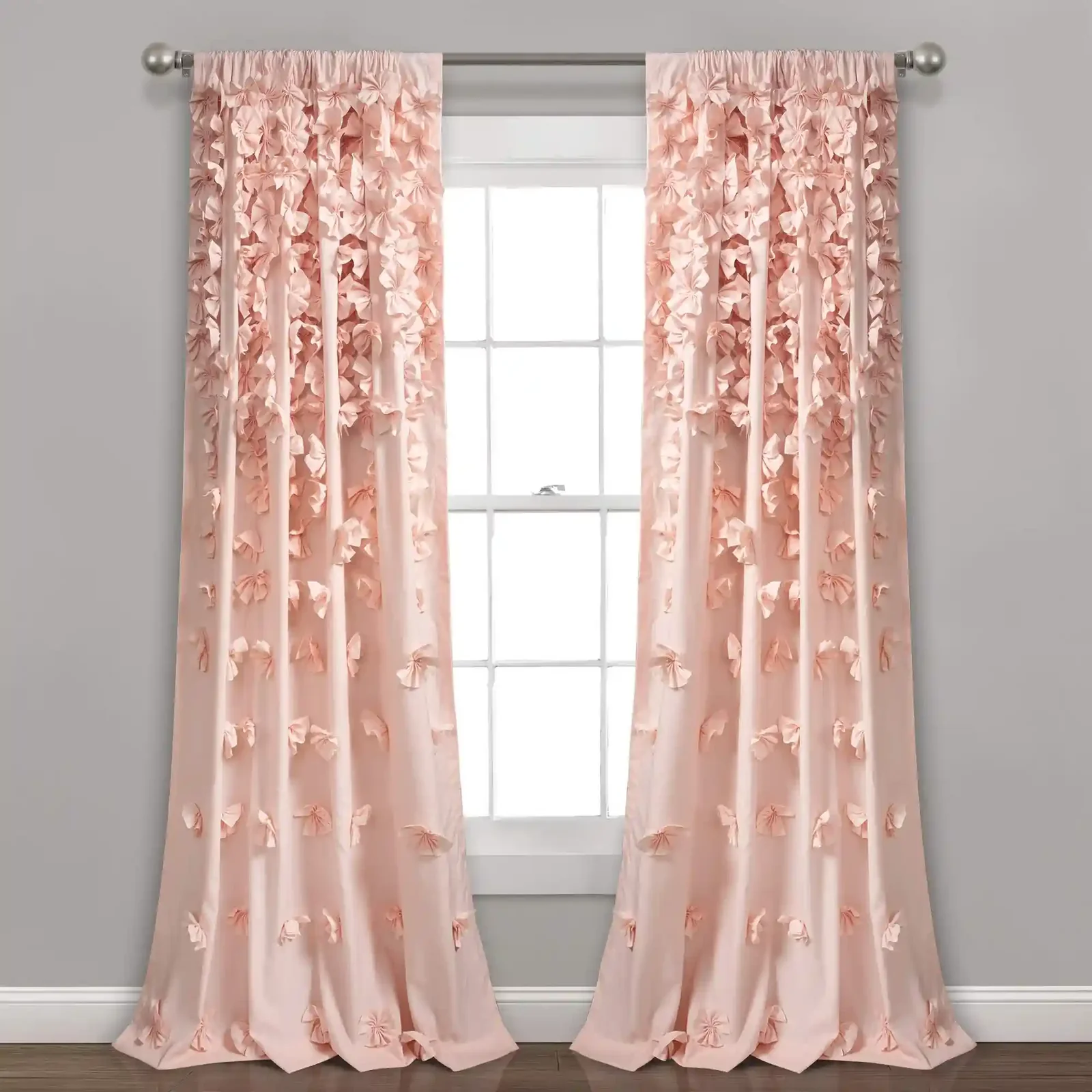 Lush Decor Riley Sheer Curtain Panel 54x84 Ruffled Bow Rose Window Curtain