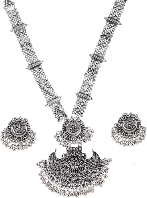 Shining Diva Fashion Traditional Silver Necklace Set for Women Silver