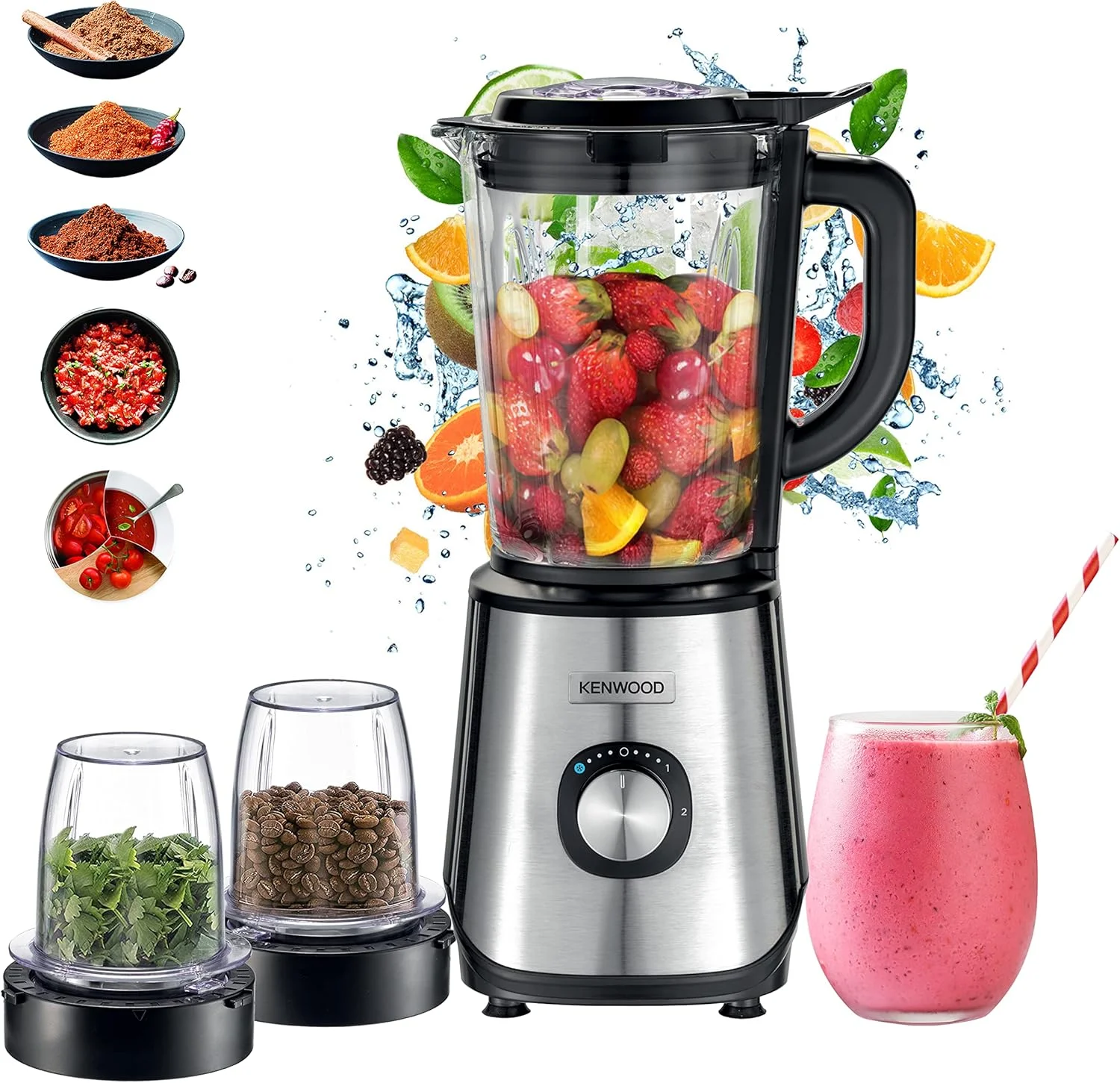 Kenwood 1000W Glass Blender with Grinder & Chopper Mills – 2L
