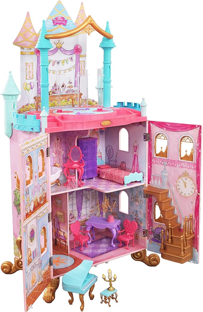 KidKraft Disney Princess Dance & Dream Castle – Musical Wooden Dollhouse with Moving Dance Floor