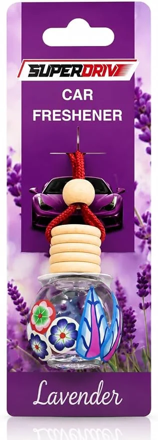 BOOM Lavender-Scented Hanging Car Air Freshener with Fragrance Oils and Wooden Diffuser Lid