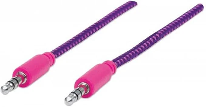 Manhattan 394123 AUX Stereo Audio Cable Braided Male to Male 1.8 Meter
