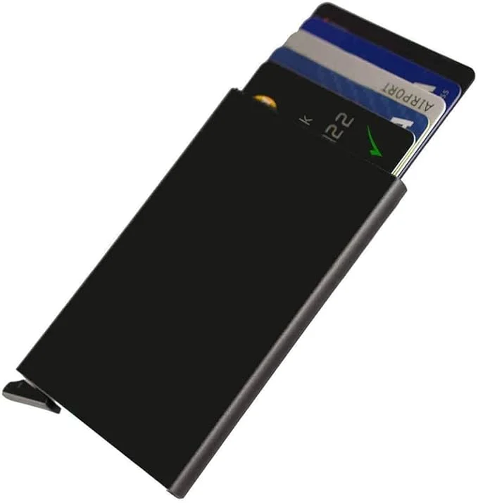 محفظة بطاقات ذكية من الألومنيوم بحماية RFID وسحب 6 بطاقات بضغطة واحدة
