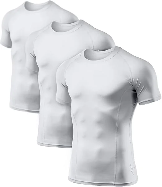 ATHLIO Men’s Sports T-Shirts Pack of 3 White