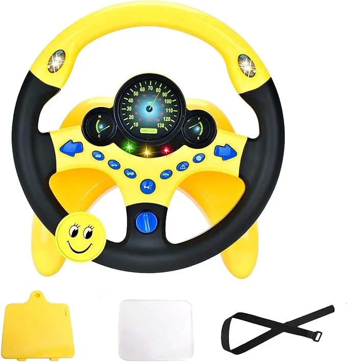 Kids Educational Steering Wheel Toy with Engine Sounds & Light Signals