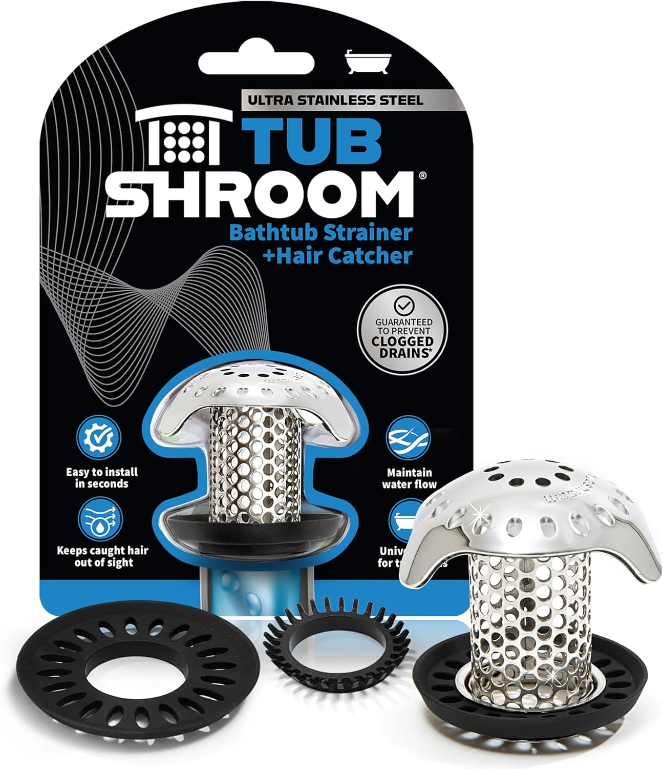 Tubshroom Ultra Stainless Steel Bathtub Drain Strainer & Hair Catcher