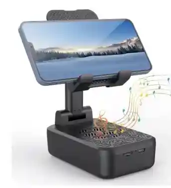 2-in-1 Cell Phone Stand with Wireless Bluetooth Speaker HD Surround Sound Anti-Slip Phone Holder Compatible with iPhone iPad Samsung Adjustable Desktop Stand Portable Bluetooth Speaker Base