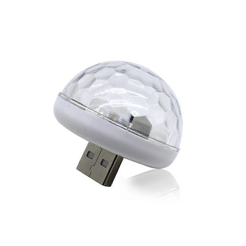مصباح LED داخلي للسيارة يعمل بمنفذ USB، مزود بمستشعر صوت، مصباح بأجواء دي جي - أبيض