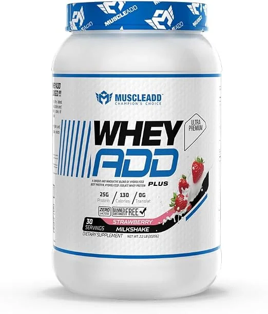 Muscle Add Plus Whey Protein Supplement – Strawberry Milkshake – 1020g – 30 Servings